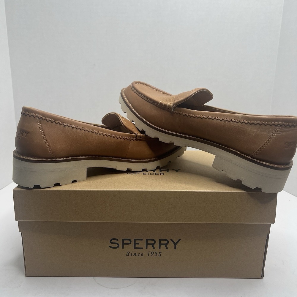 Sperry Top-Sider A/O Lug Loafer Women’s 8.5 M Tan Leather Platform Shoes NIB